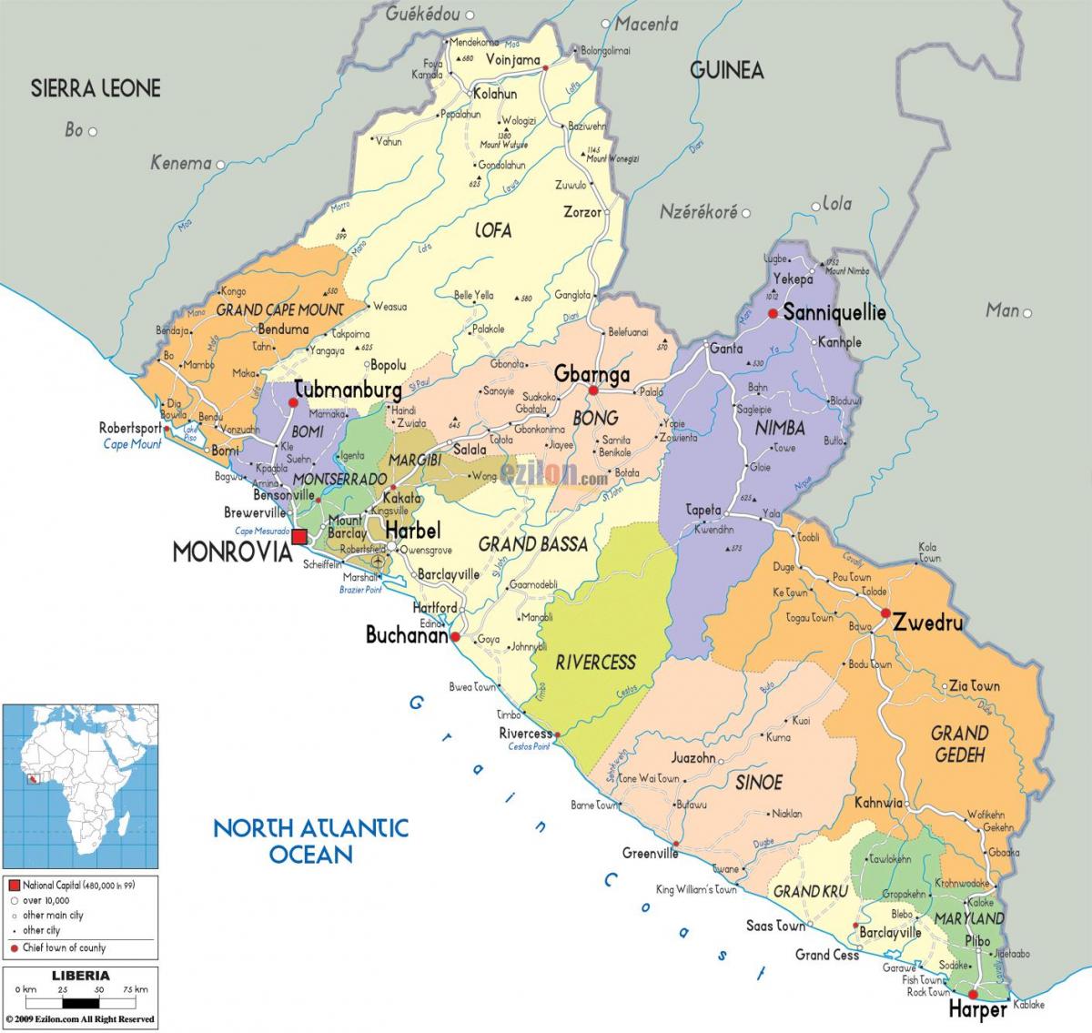 bản đồ chính trị của Liberia