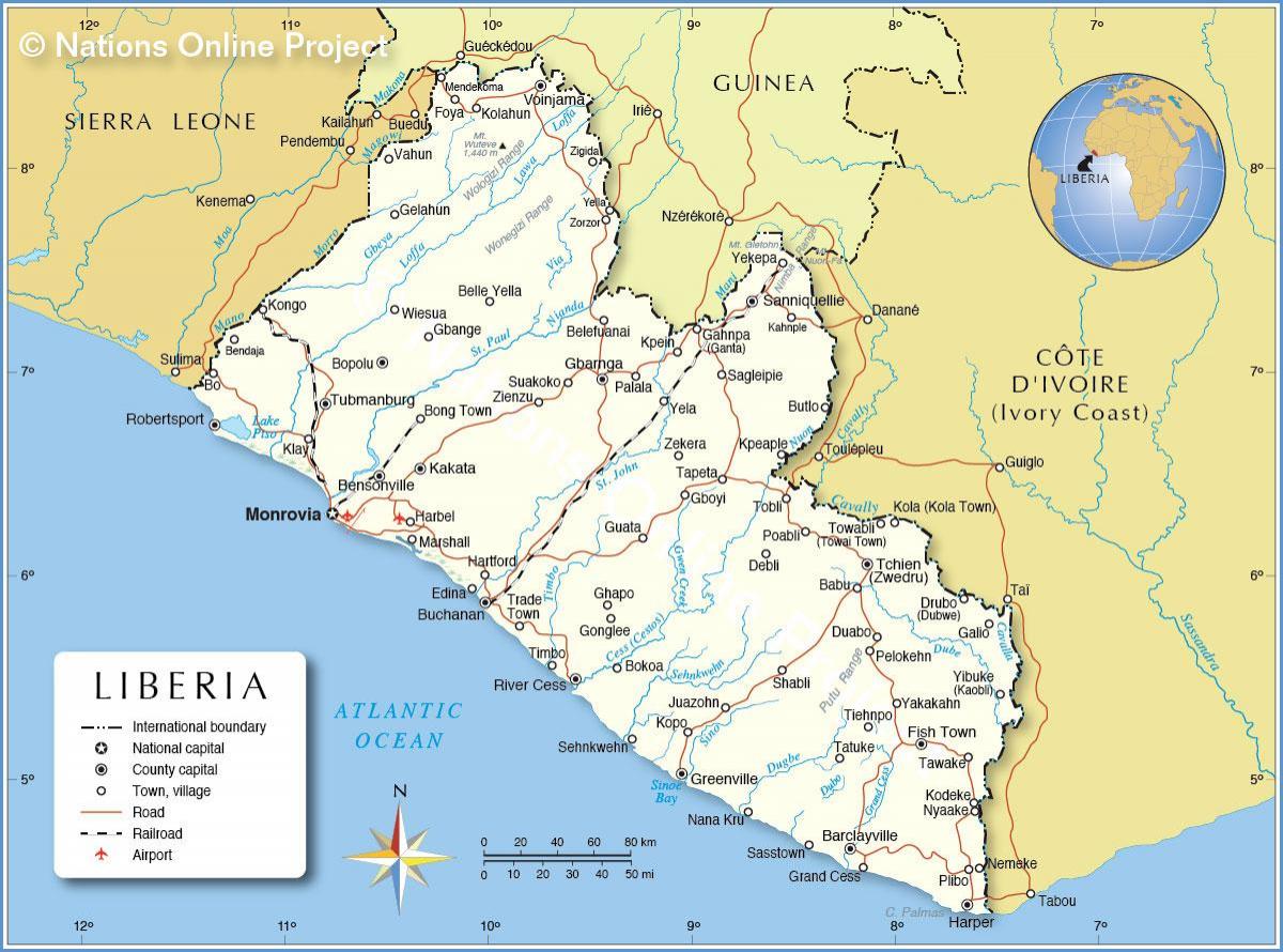 bản đồ của Liberia tây phi