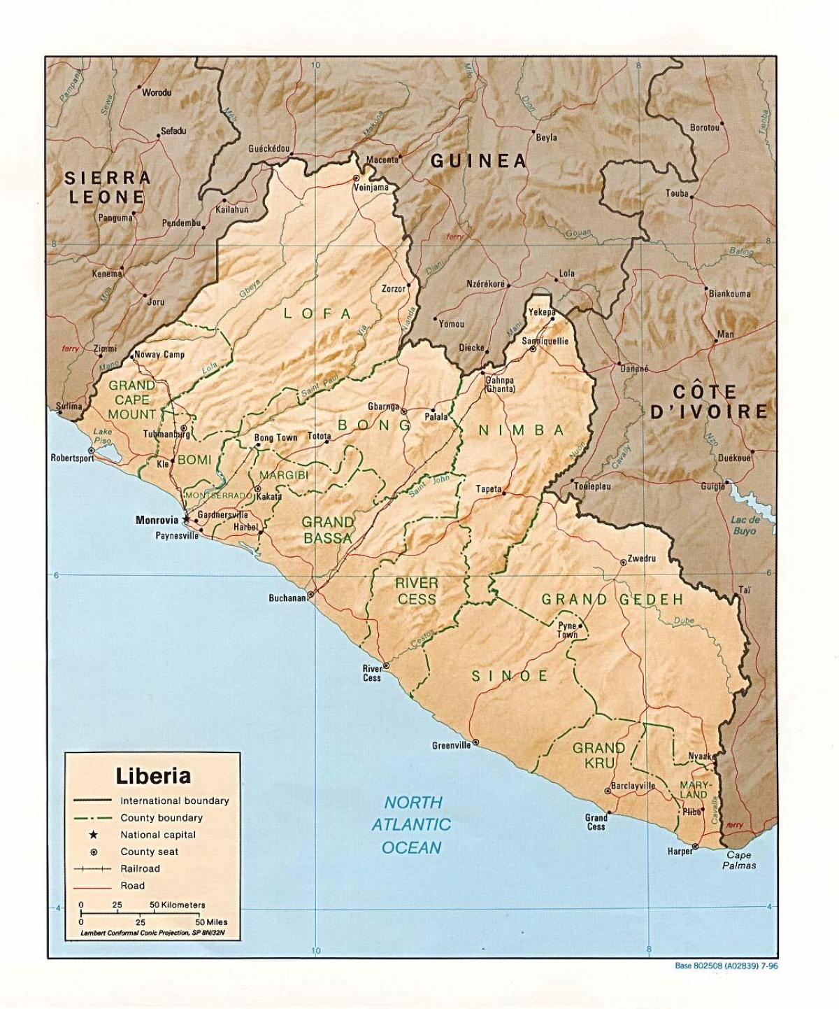 vẽ bản đồ cứu trợ của Liberia