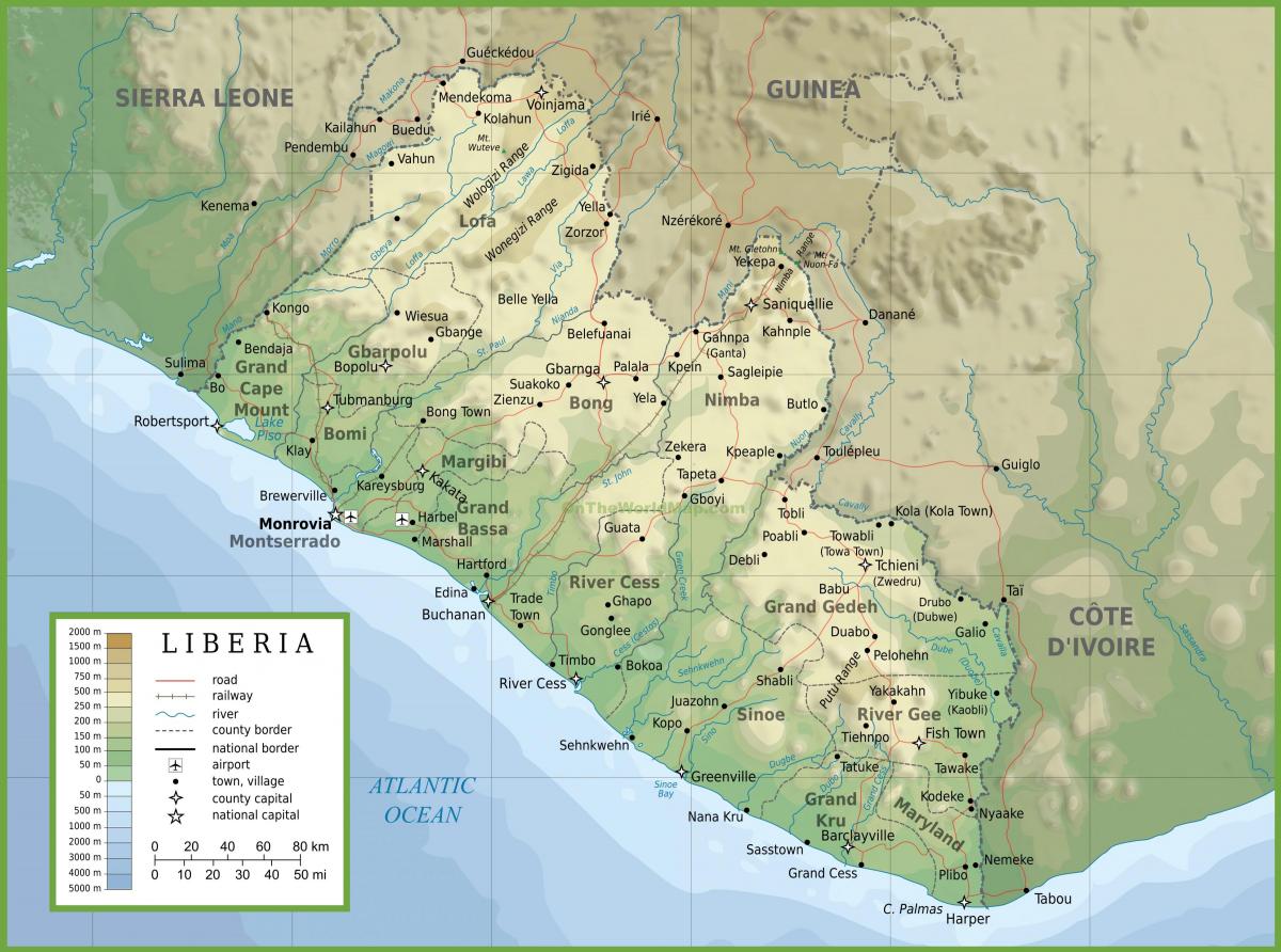 vẽ bản đồ vật lý của Liberia