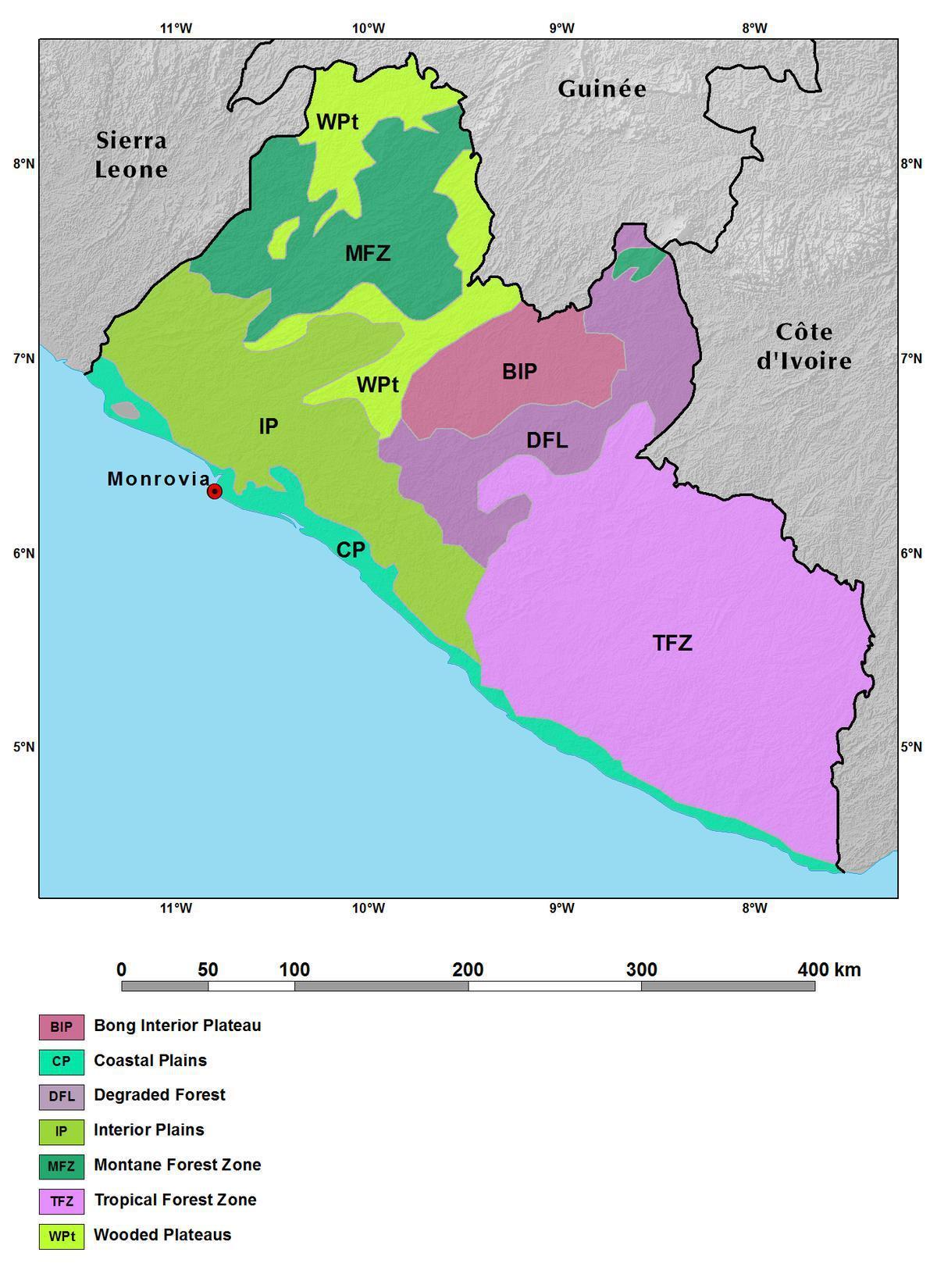 bản đồ của Liberia núi