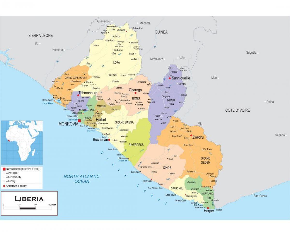 bản đồ của vẽ bản đồ chính trị của Liberia