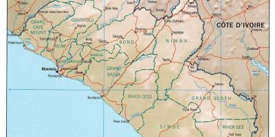 Bản đồ của địa lý bản đồ của Liberia